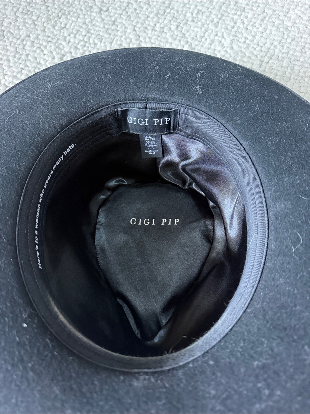 GIGI PIP Black Wool Felt Fedora with Satin Lining